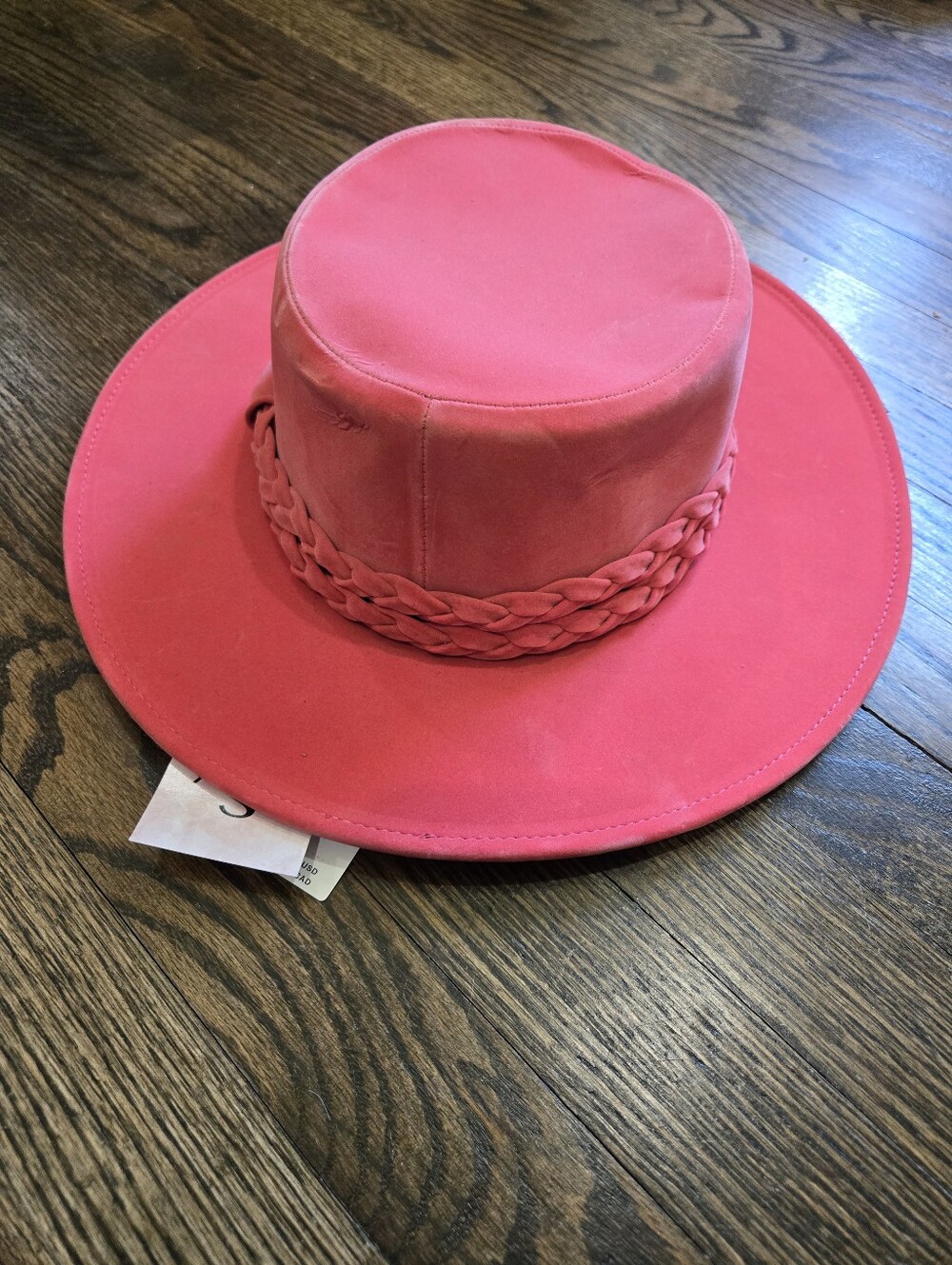 Anthropologie ASN La Vie En Rose Pink Suede Wide Braided Brim Hat NWT